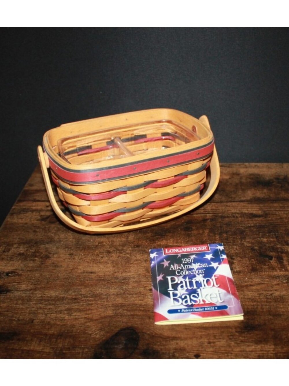 LONGABERGER 1997 PATRIOTIC BASKET W/ Divided Protector & Papers